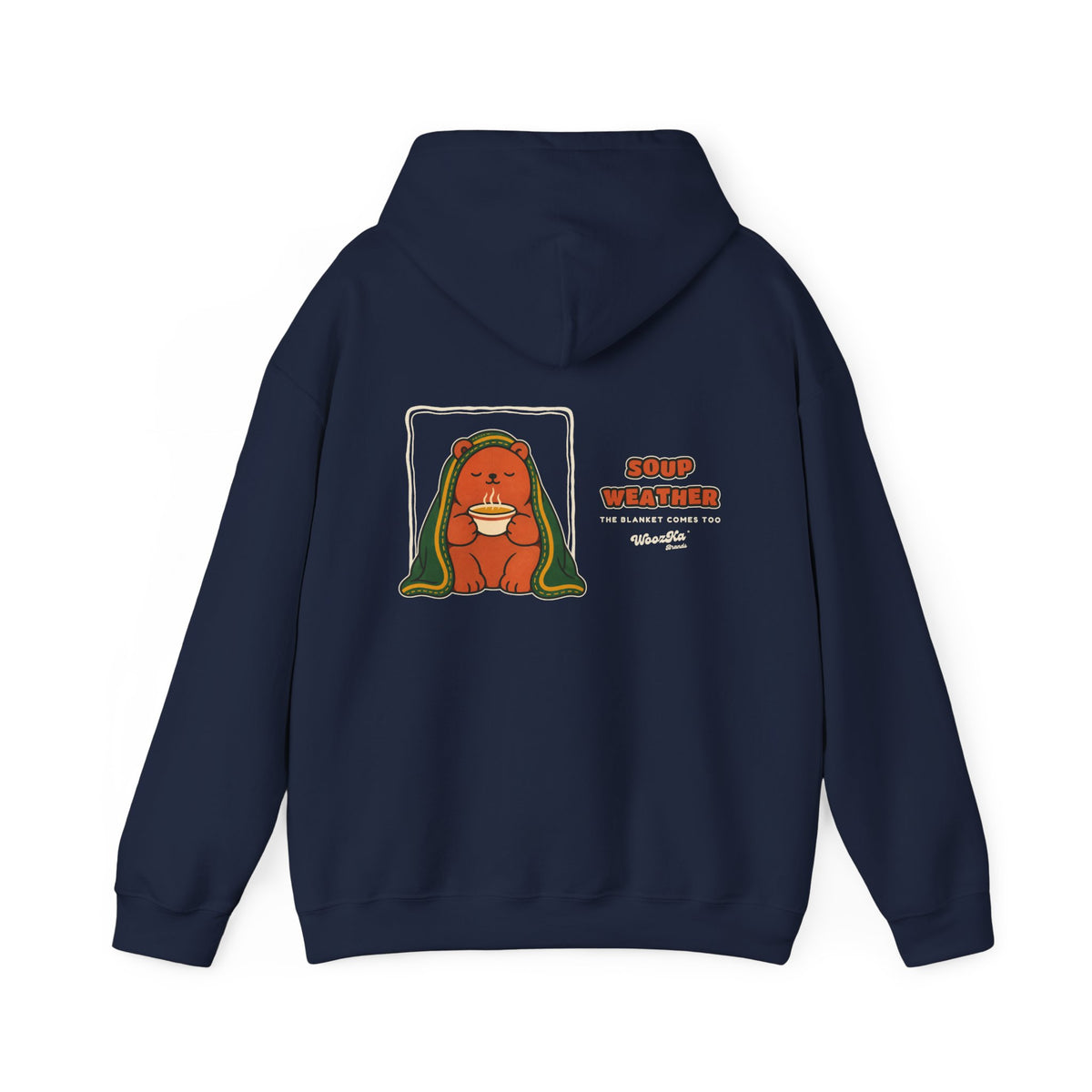 WoozKa Brands Soup Weather Bear Hoodie, Wide Back Graphic