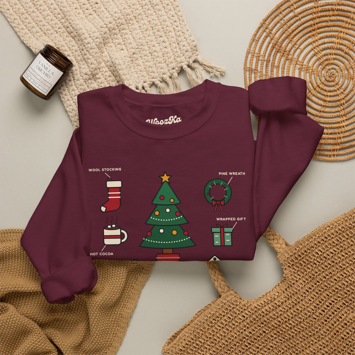 WoozKa Brands Cute Christmas Tree Sweatshirt, Holiday List Front Print