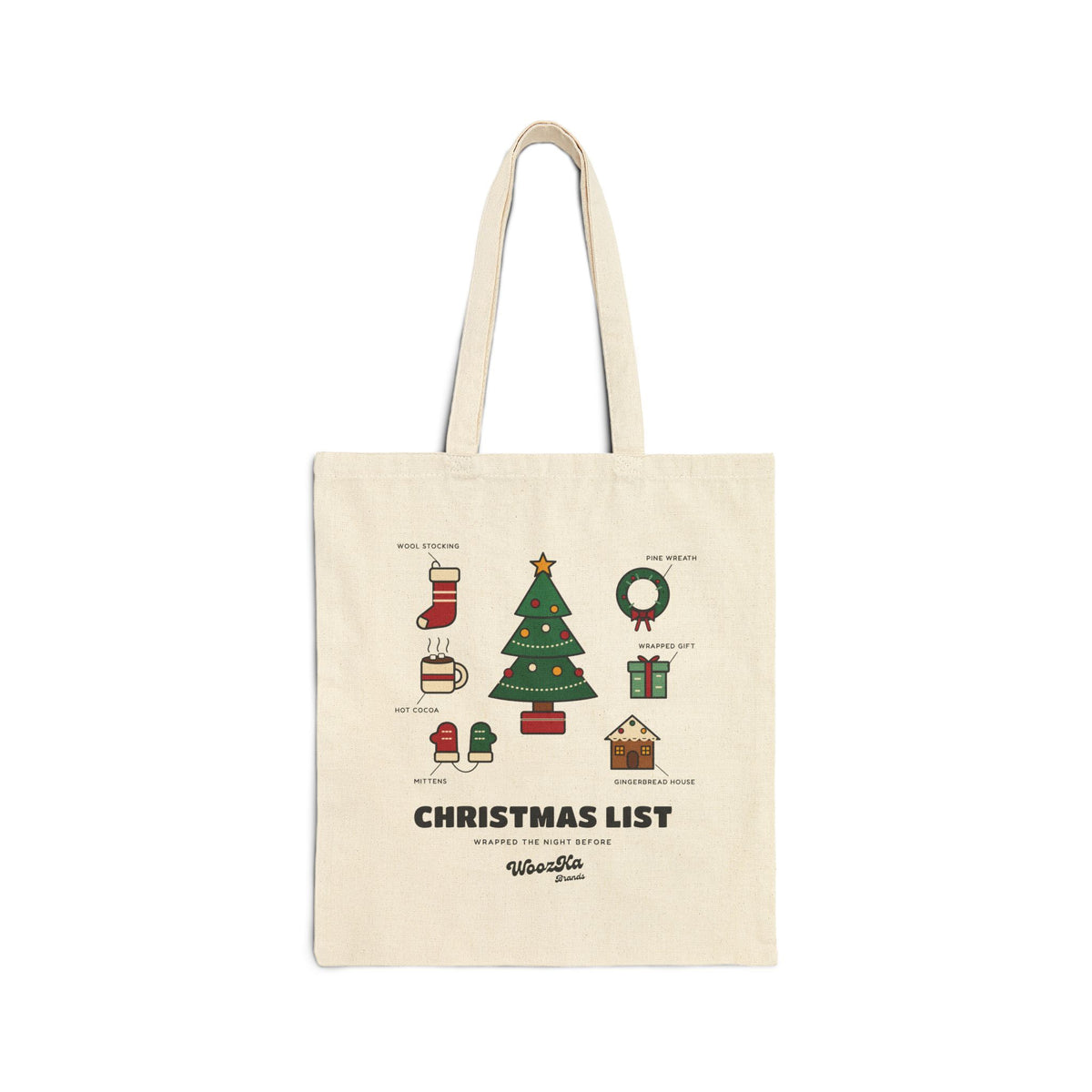 WoozKa Brands Cute Christmas Tree Tote Bag, Holiday List Canvas Tote