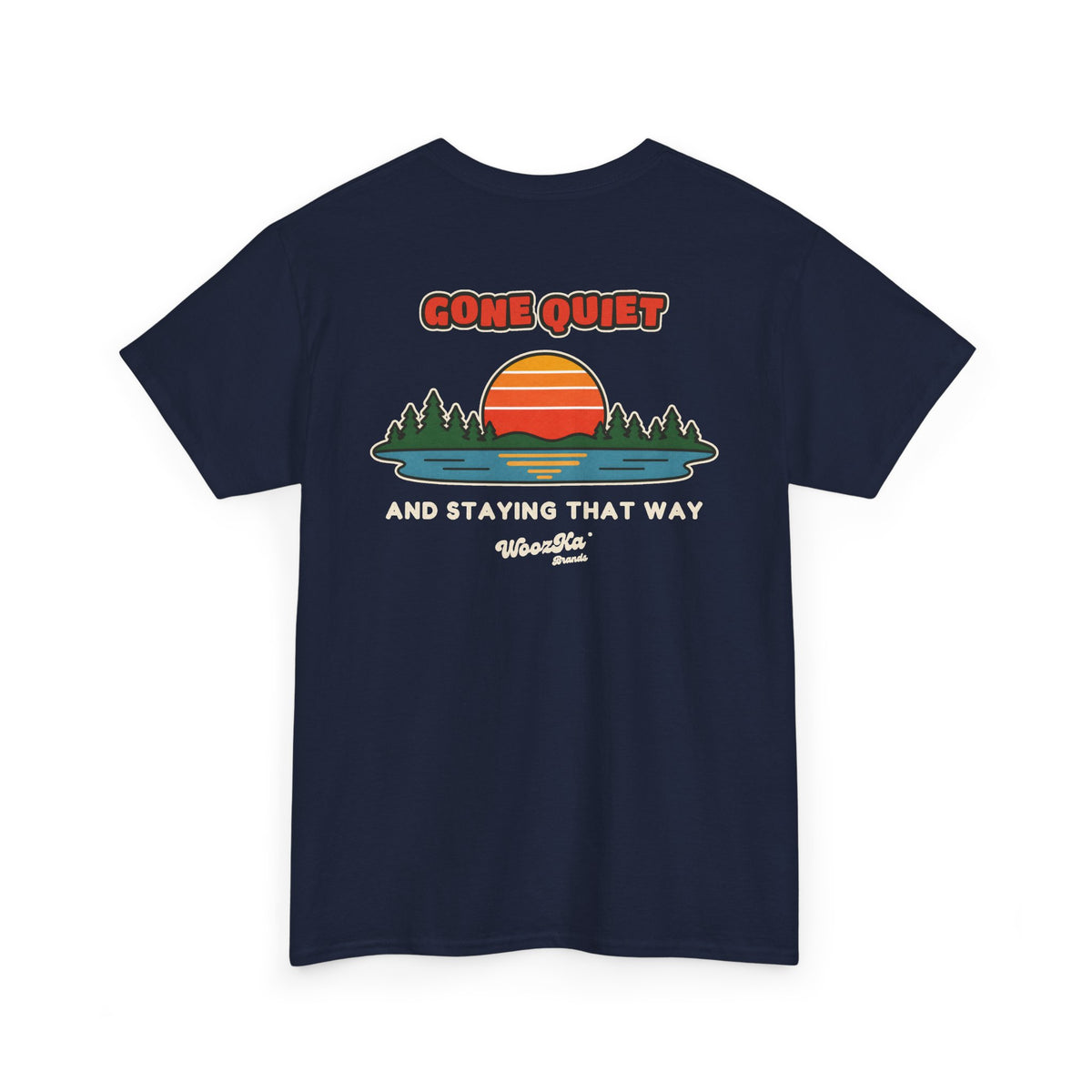 WoozKa Brands Retro Sunset Lake T-Shirt, Nature Outdoors Pine Back Print