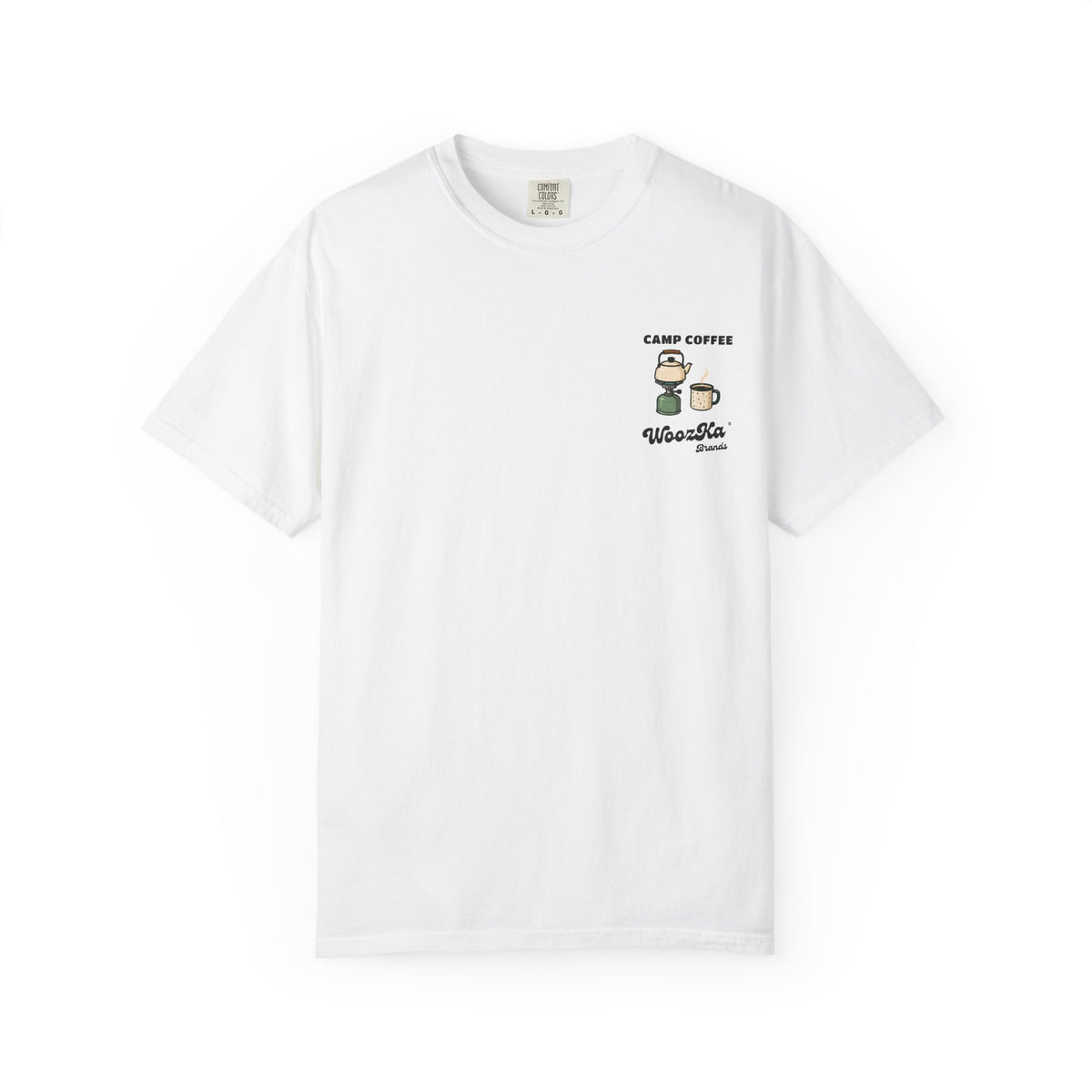 WoozKa Brands Camping Coffee Heavyweight Tee, Outdoor Tent Back Print