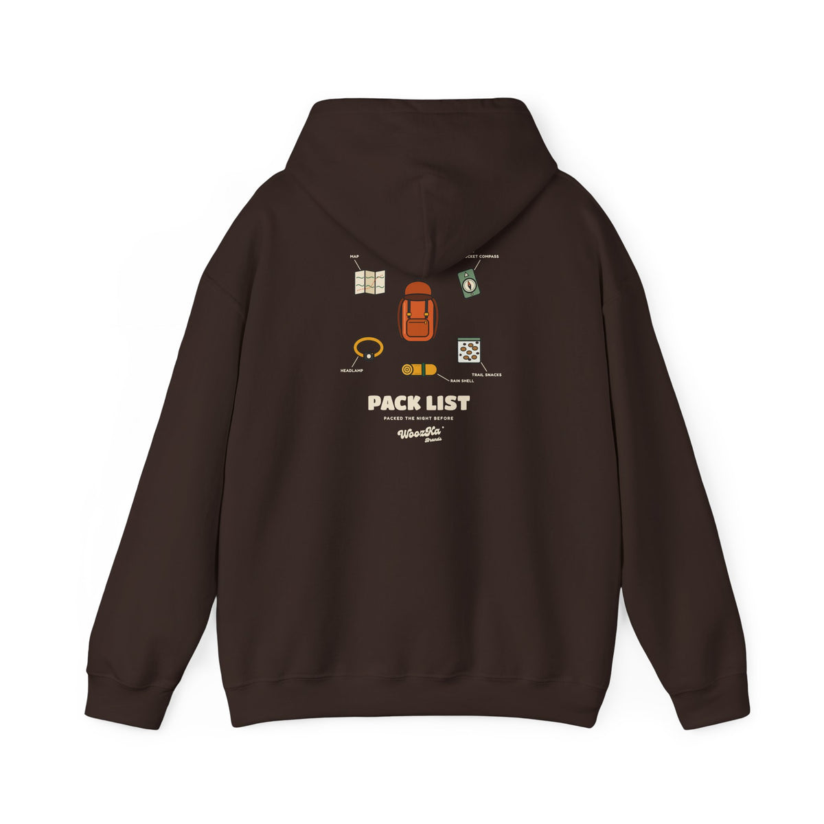 WoozKa Brands Hiking Hoodie, Backpacking Gear List Back Print