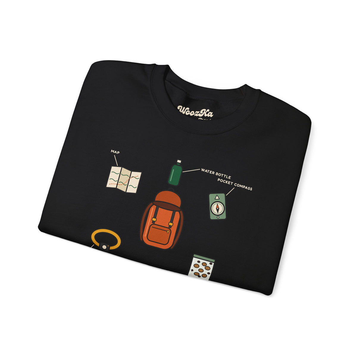 WoozKa Brands Hiking Sweatshirt, Backpacking Gear List Front Print