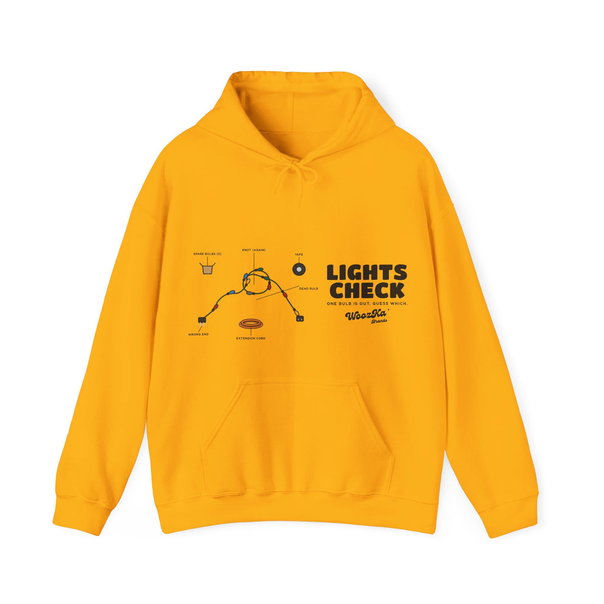 WoozKa Brands Christmas Lights Hoodie, Funny Holiday Wide Front Print