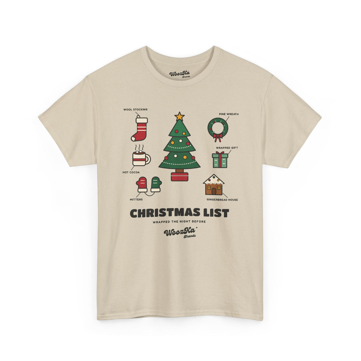 WoozKa Brands Cute Christmas Tree T-Shirt, Holiday List Front Print