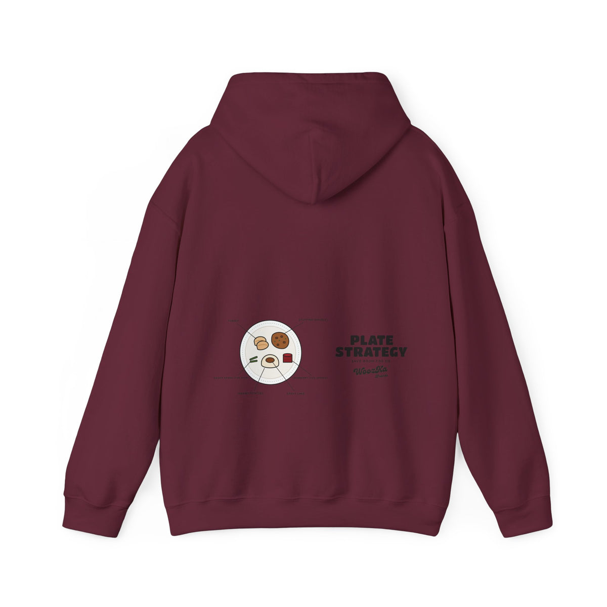 WoozKa Brands Funny Thanksgiving Hoodie, Turkey Dinner Wide Back Print