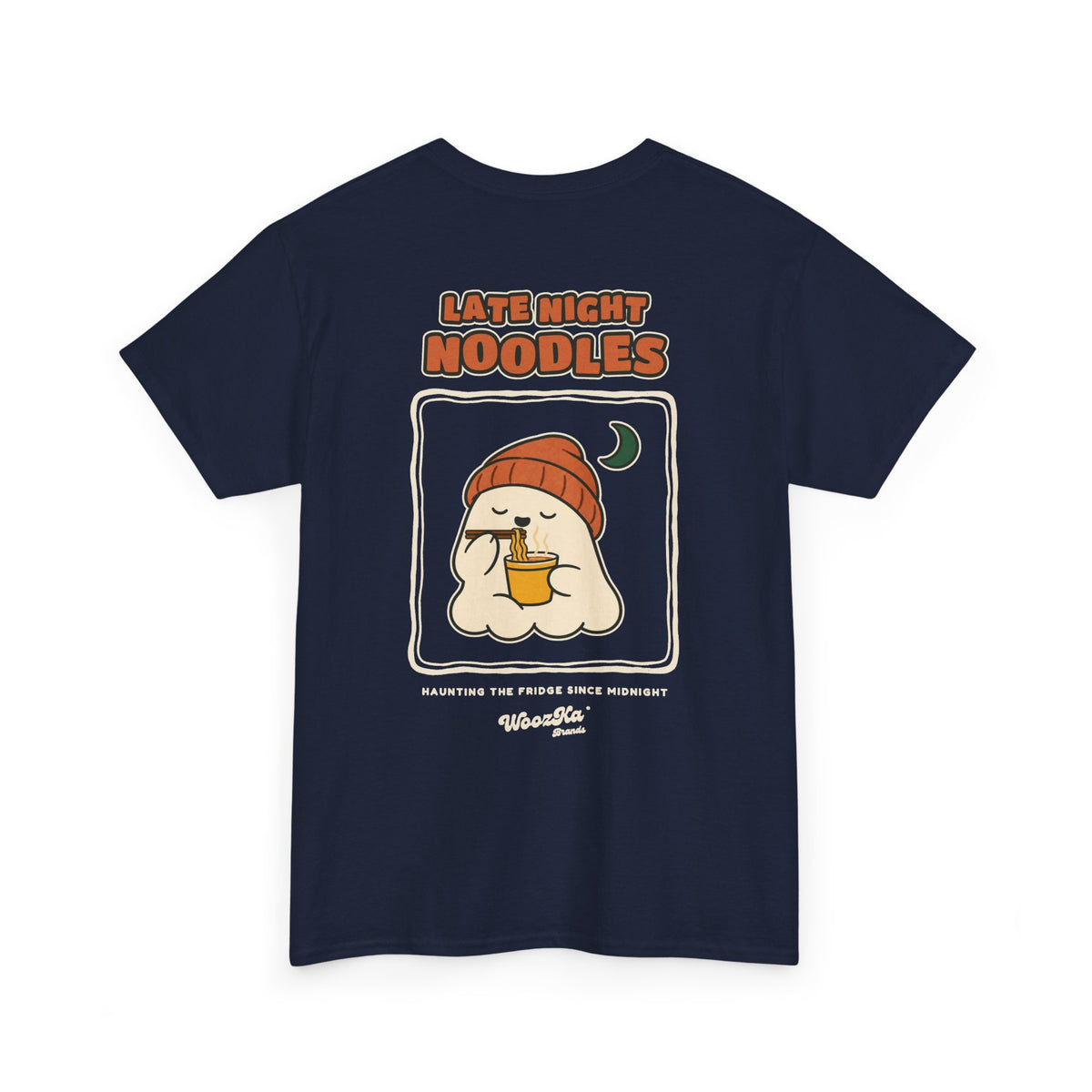 WoozKa Brands Late Night Noodles Ghost Heavy Cotton T-Shirt, Two-Sided