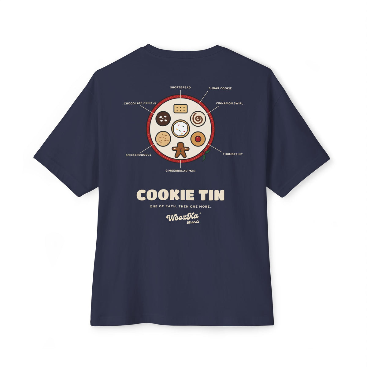 WoozKa Brands Christmas Cookie Oversized Tee, Holiday Baking Back Print