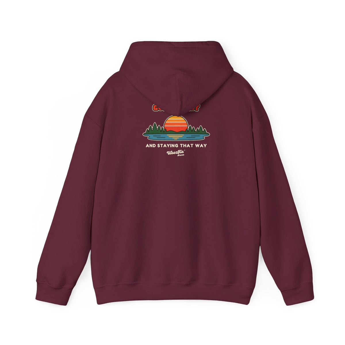 WoozKa Brands Retro Sunset Lake Hoodie, Nature Outdoors Pine Back Print