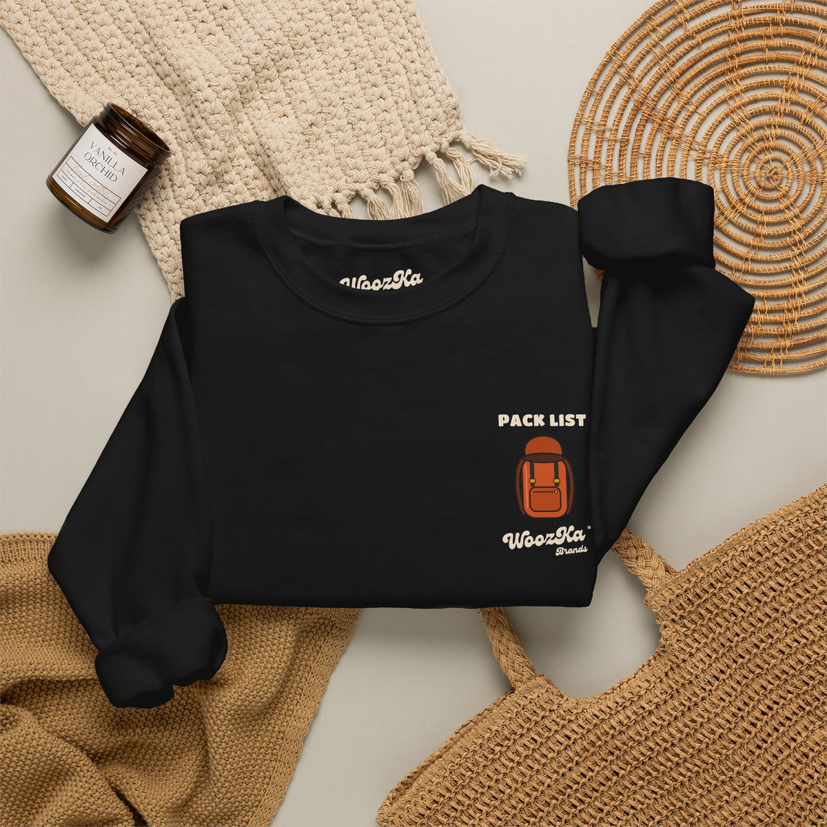 WoozKa Brands Hiking Sweatshirt, Backpacking Gear List Back Print