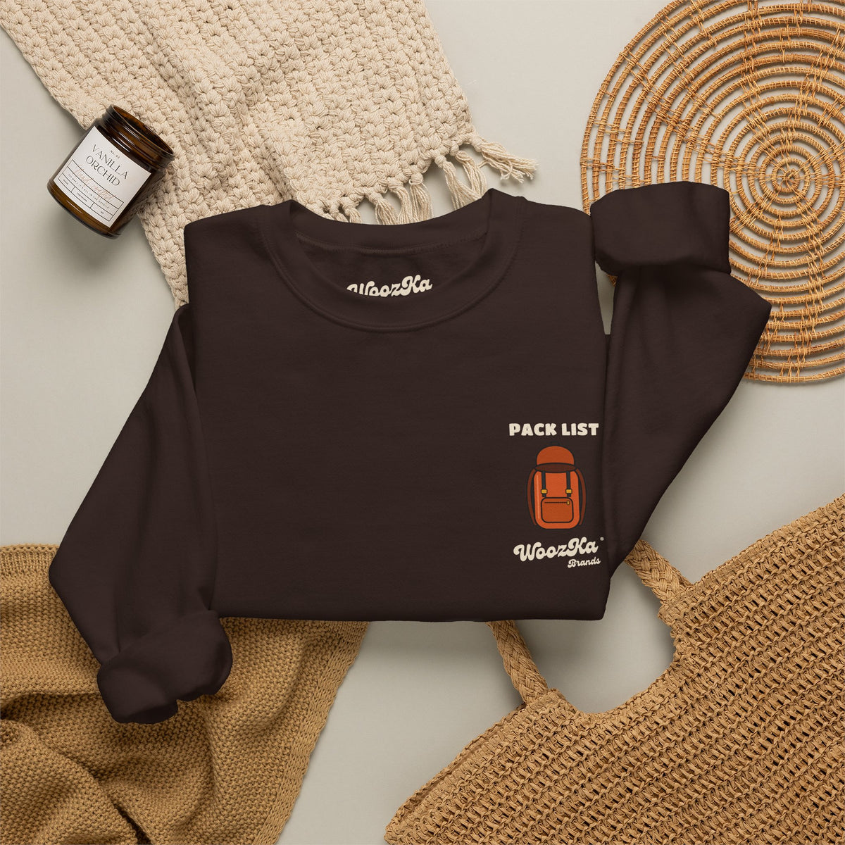 WoozKa Brands Hiking Sweatshirt, Backpacking Gear List Back Print