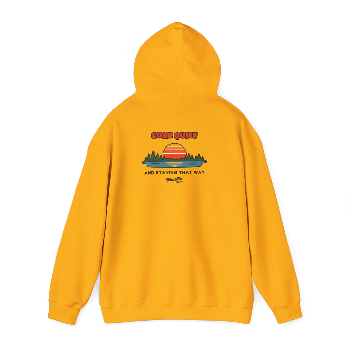 WoozKa Brands Retro Sunset Lake Hoodie, Nature Outdoors Pine Back Print