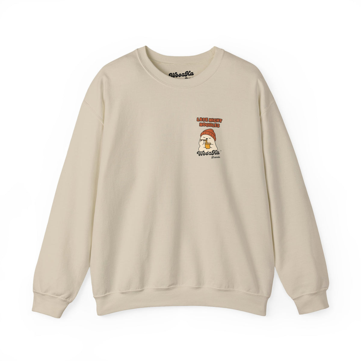 WoozKa Brands Late Night Noodles Ghost Crewneck Sweatshirt, Two-Sided