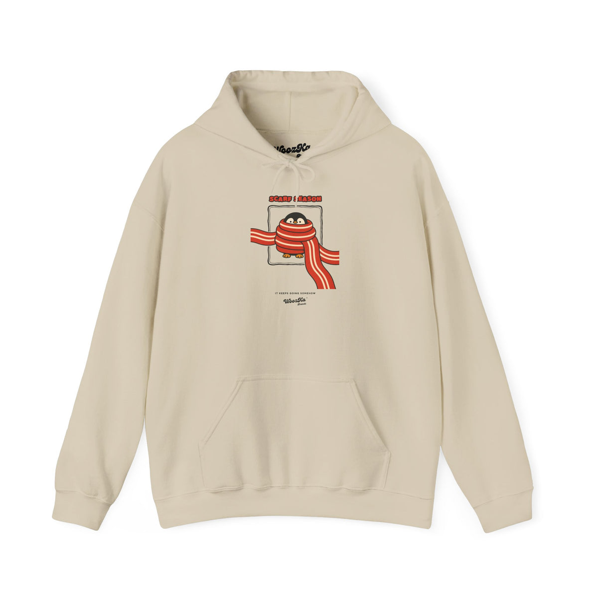 WoozKa Brands Scarf Season Penguin Hoodie, Front Graphic