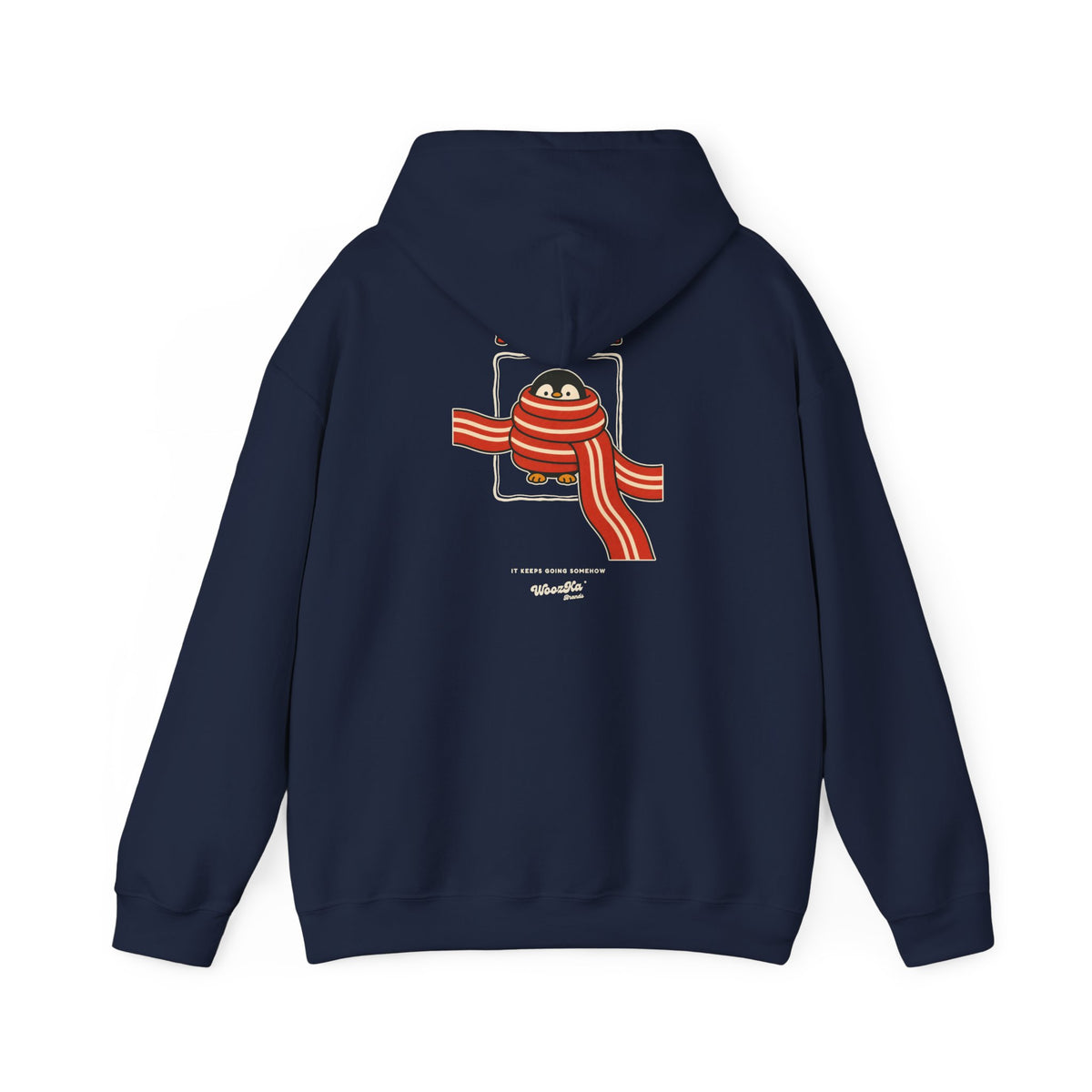 WoozKa Brands Scarf Season Penguin Hoodie, Front and Back Graphic