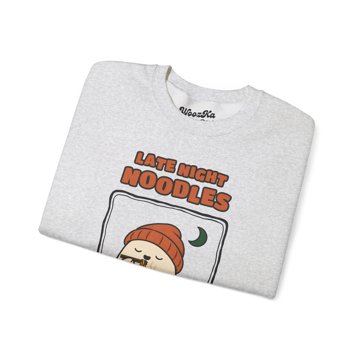 WoozKa Brands Late Night Noodles Ghost Crewneck Sweatshirt, Front Graphic