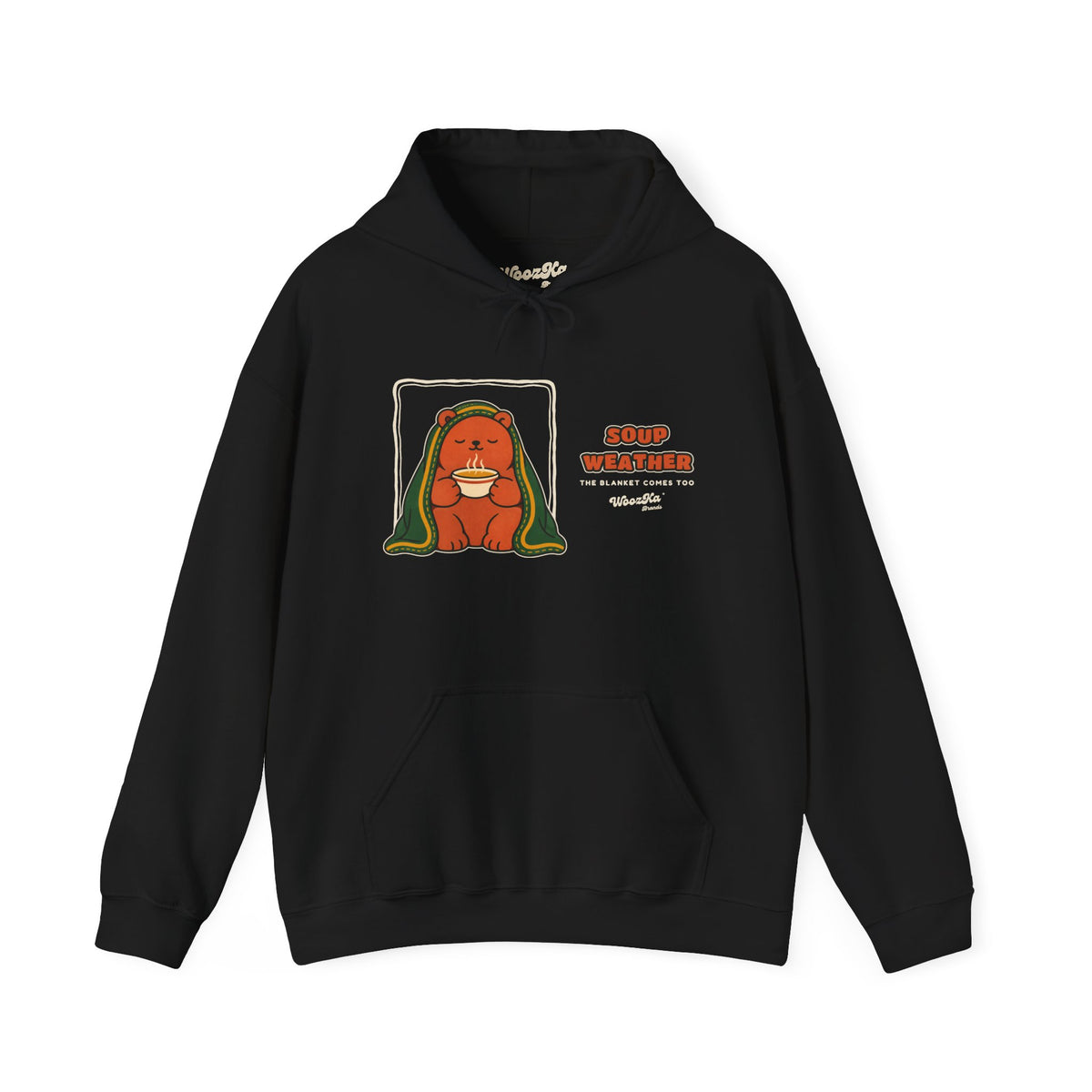 WoozKa Brands Soup Weather Bear Hoodie, Wide Front Graphic