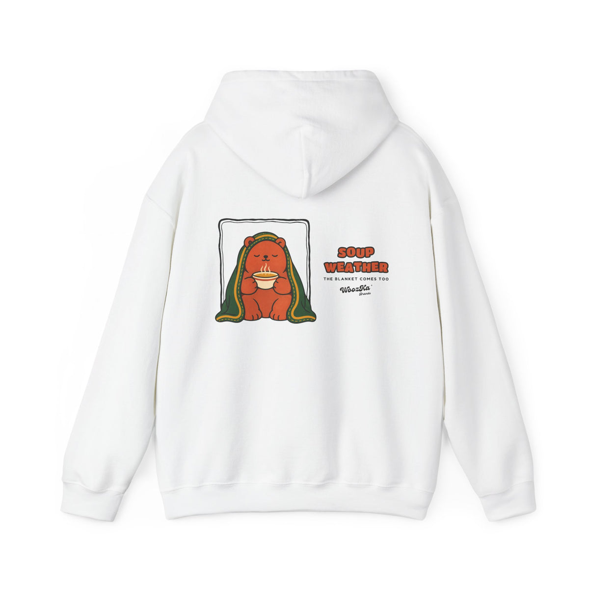 WoozKa Brands Soup Weather Bear Hoodie, Wide Back Graphic