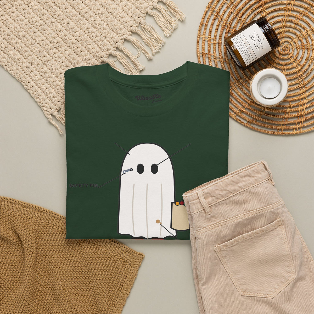 WoozKa Brands Lazy Halloween Costume T-Shirt, Funny Ghost Sheet Front Print