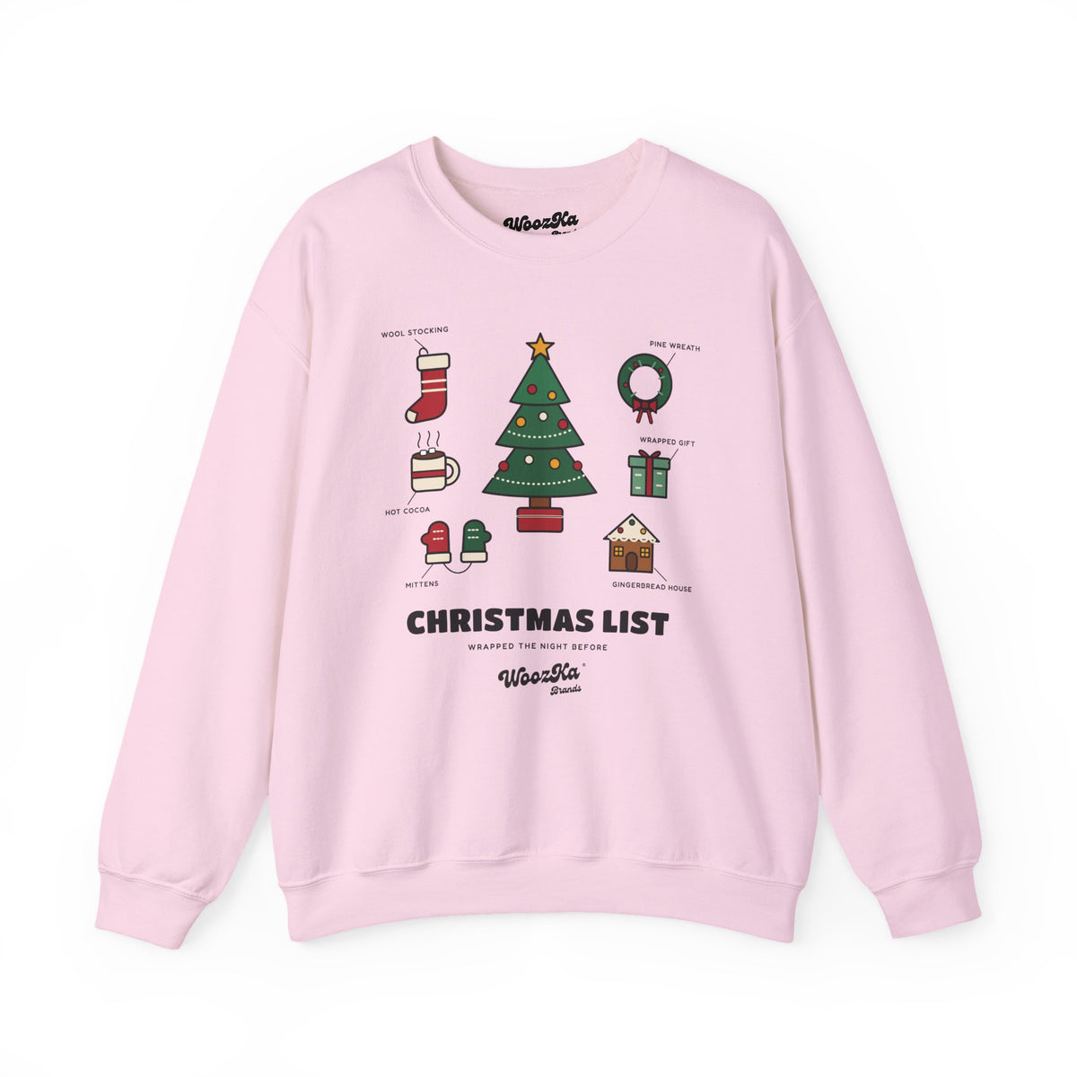 WoozKa Brands Cute Christmas Tree Sweatshirt, Holiday List Front Print