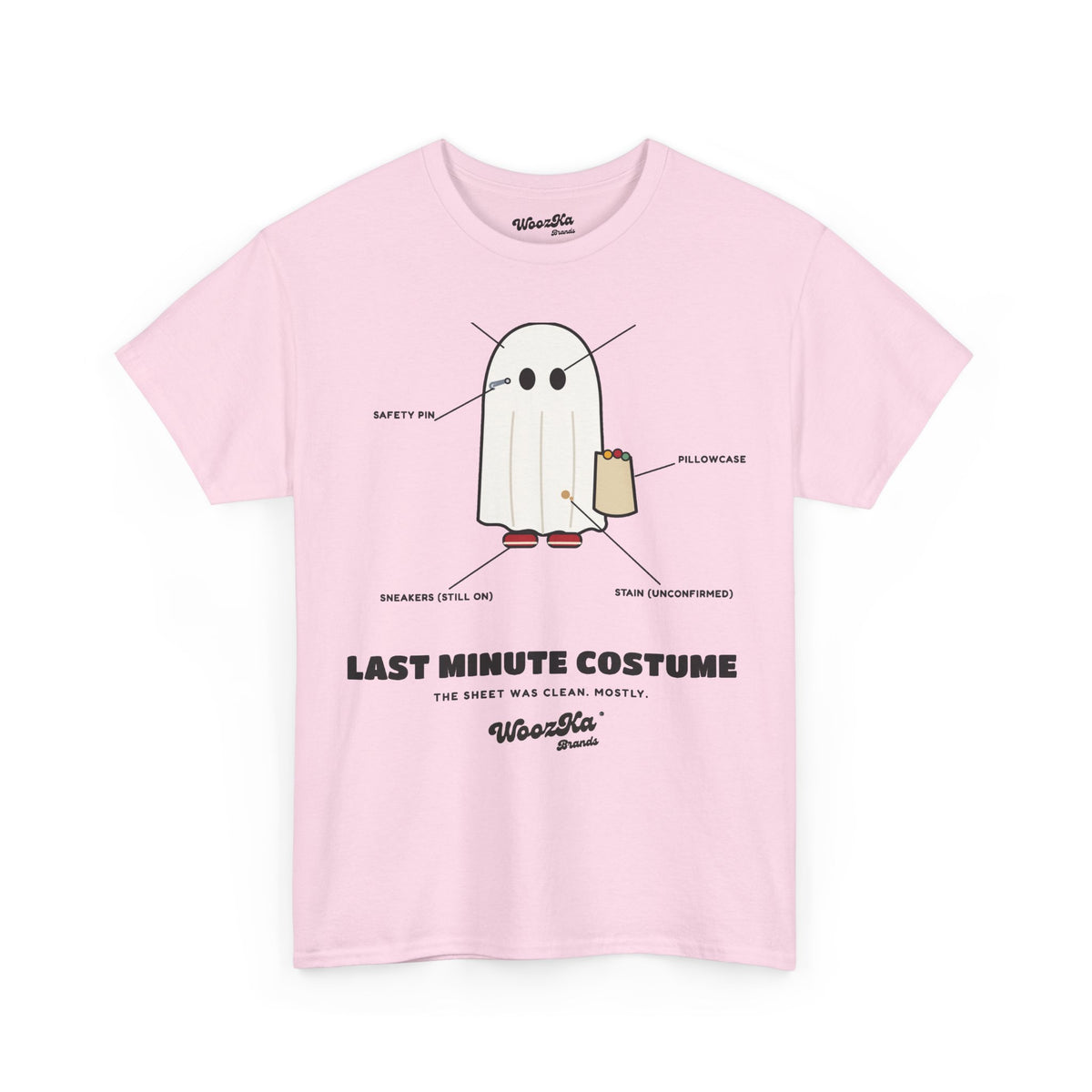 WoozKa Brands Lazy Halloween Costume T-Shirt, Funny Ghost Sheet Front Print