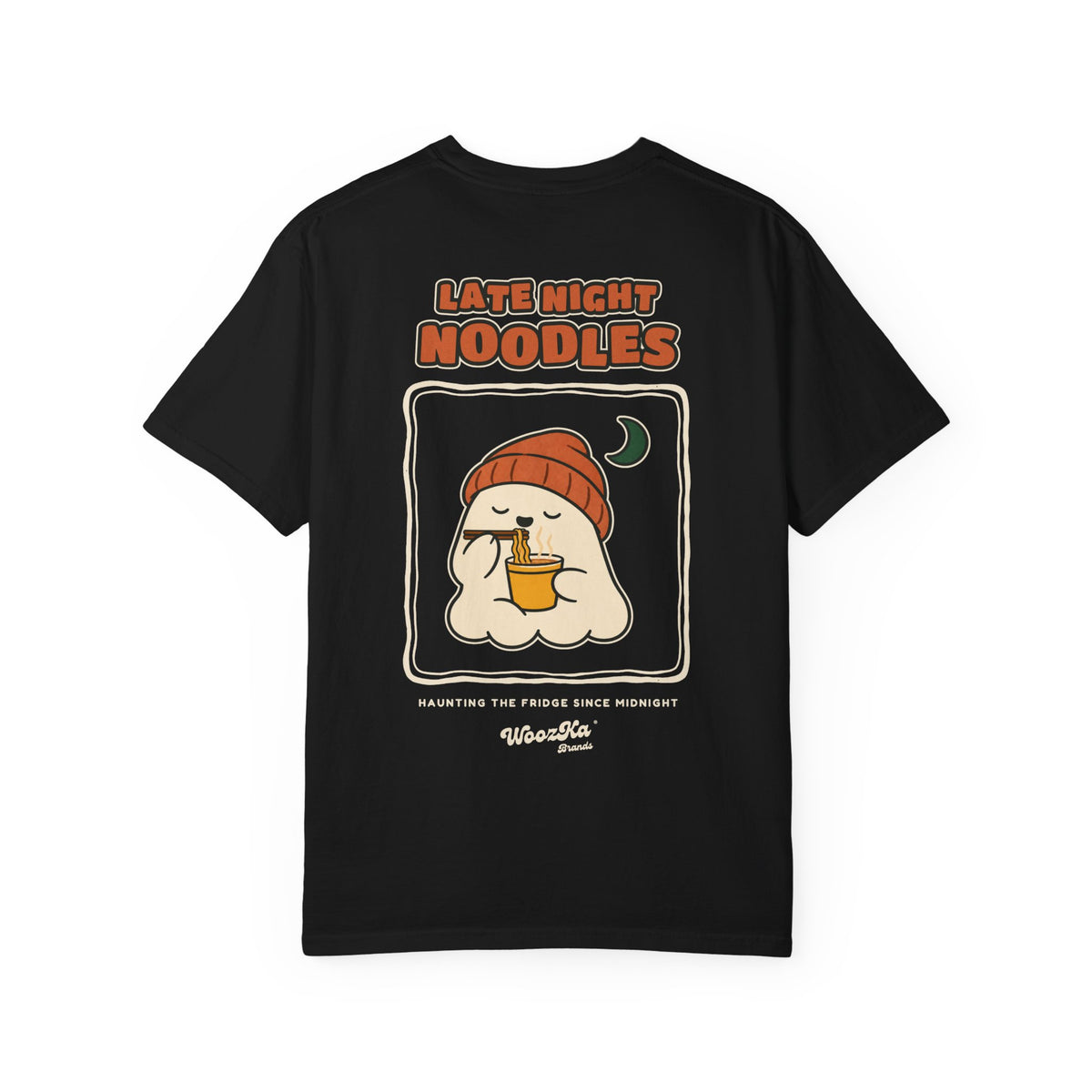 WoozKa Brands Late Night Noodles Ghost Garment-Dyed T-Shirt, Two-Sided