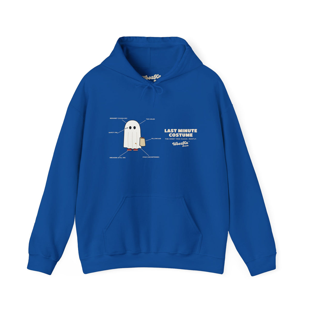 WoozKa Brands Lazy Halloween Costume Hoodie, Funny Ghost Wide Front Print