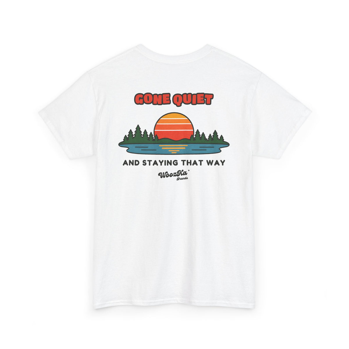 WoozKa Brands Retro Sunset Lake T-Shirt, Nature Outdoors Pine Back Print