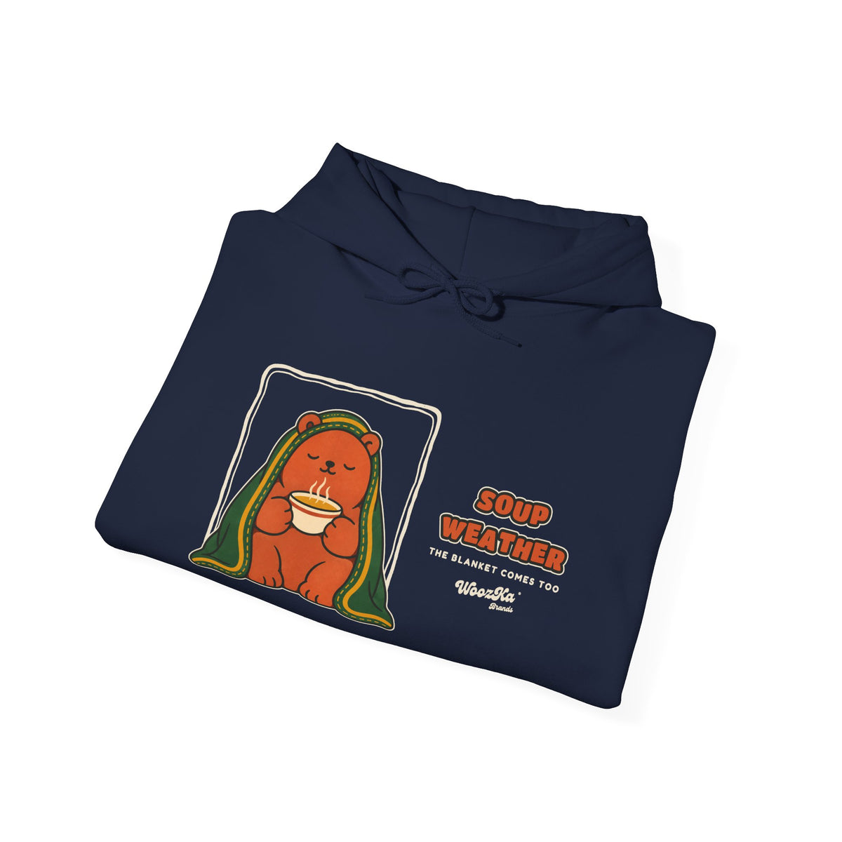 WoozKa Brands Soup Weather Bear Hoodie, Wide Front Graphic