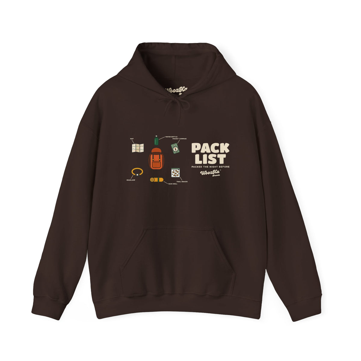 WoozKa Brands Hiking Hoodie, Backpacking Gear List Wide Front Print