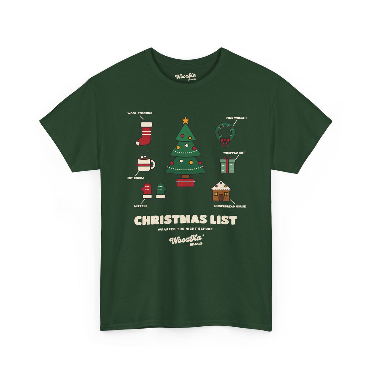 WoozKa Brands Cute Christmas Tree T-Shirt, Holiday List Front Print