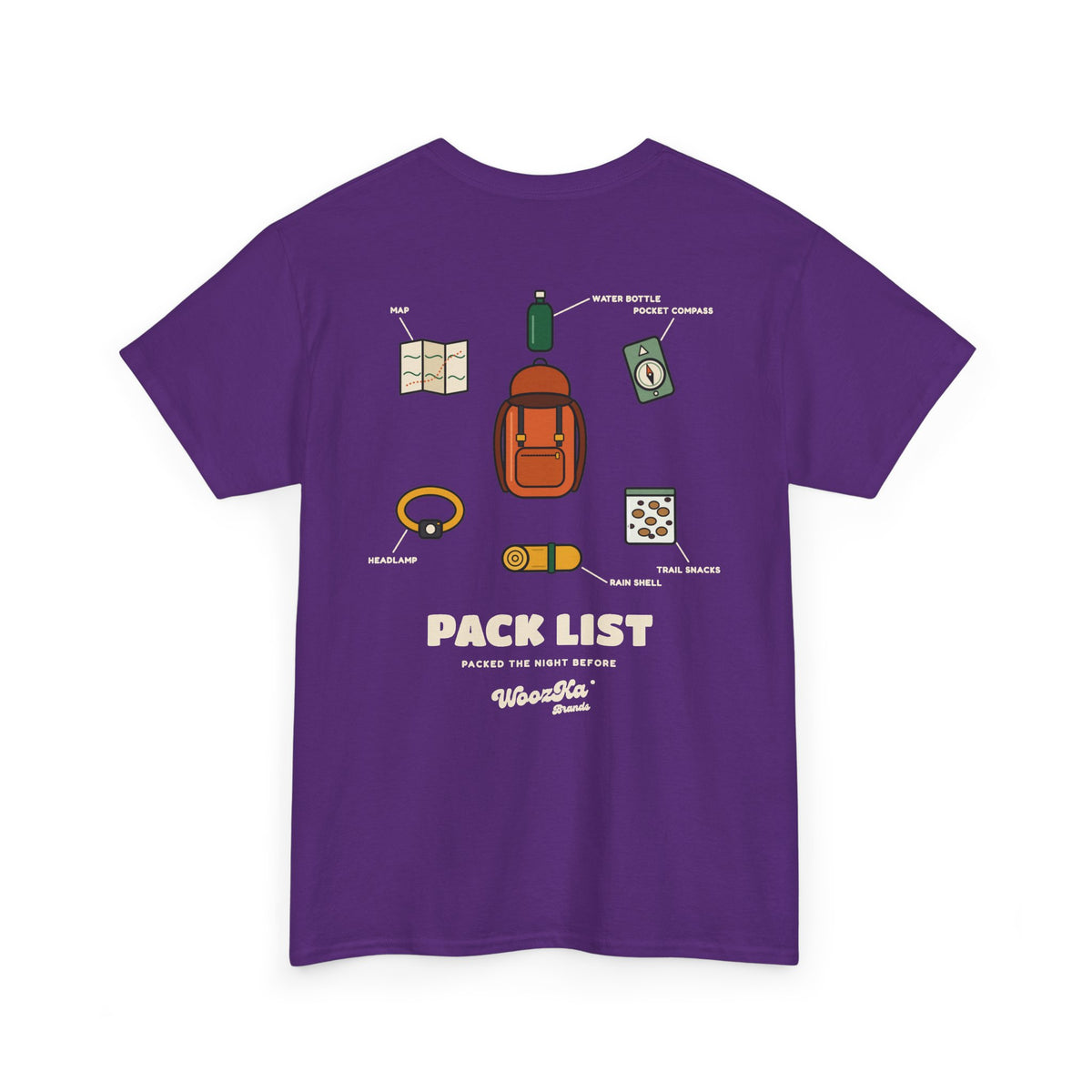 WoozKa Brands Hiking T-Shirt, Backpacking Gear List Back Print