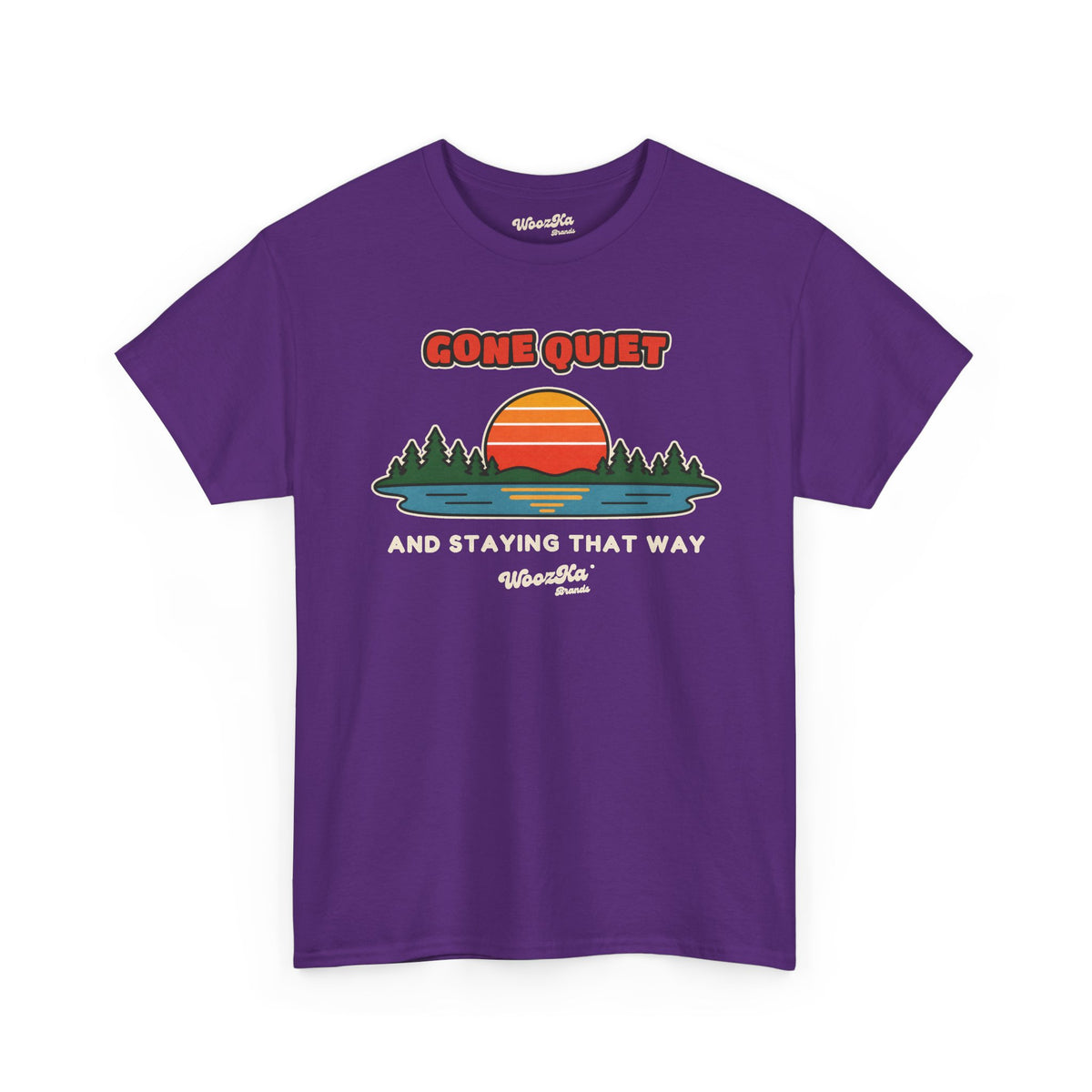 WoozKa Brands Retro Sunset Lake T-Shirt, Nature Outdoors Pine Front Print