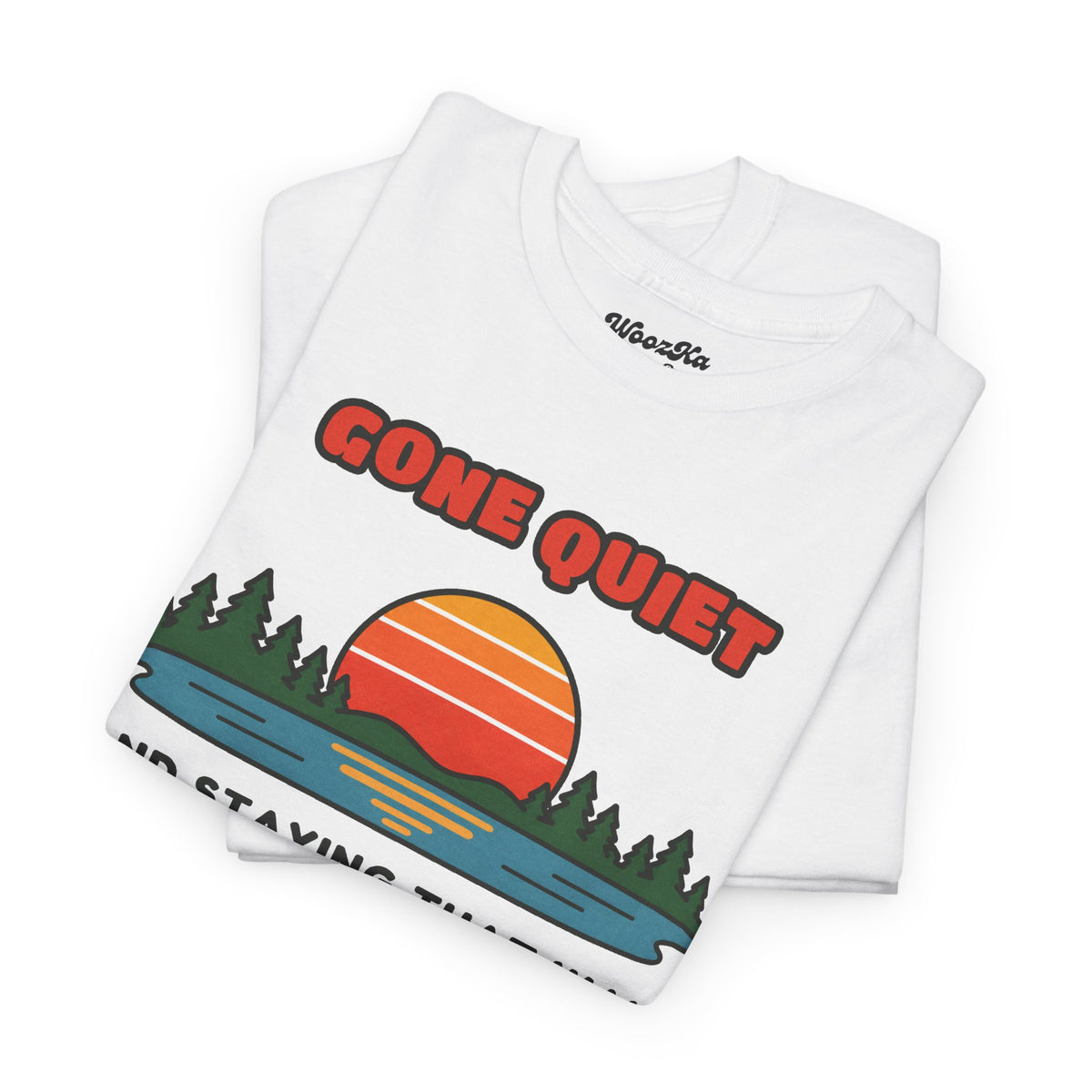 WoozKa Brands Retro Sunset Lake T-Shirt, Nature Outdoors Pine Front Print