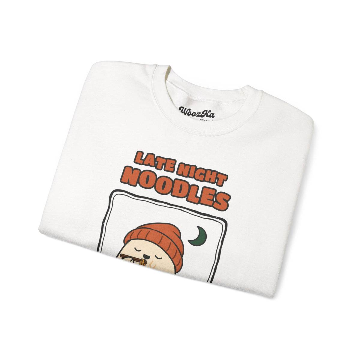 WoozKa Brands Late Night Noodles Ghost Crewneck Sweatshirt, Front Graphic