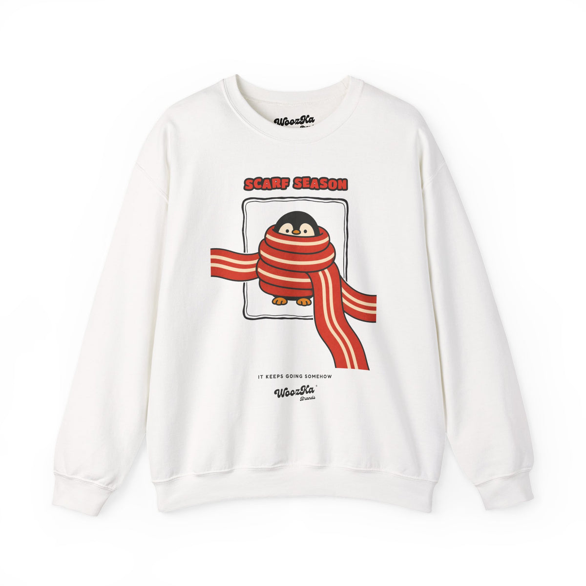 WoozKa Brands Scarf Season Penguin Crewneck Sweatshirt, Front Graphic