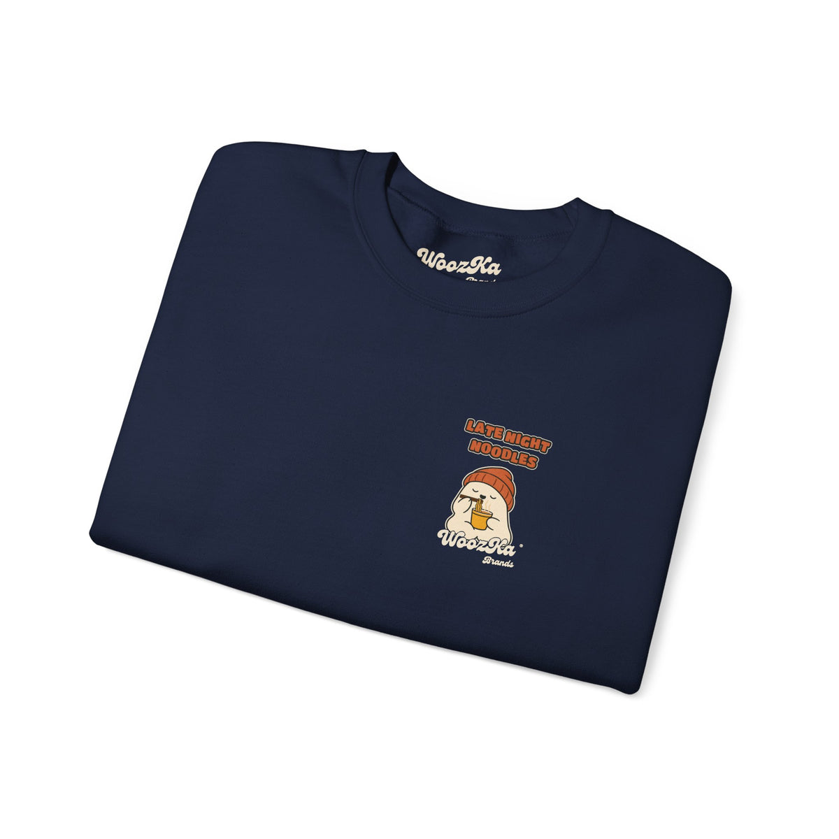 WoozKa Brands Late Night Noodles Ghost Crewneck Sweatshirt, Two-Sided