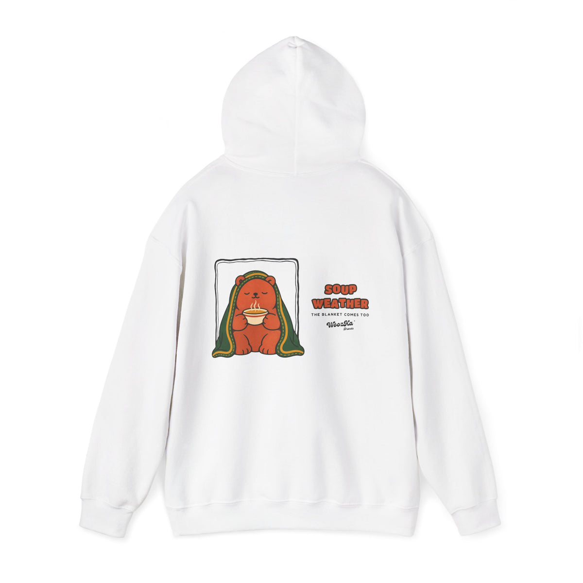 WoozKa Brands Soup Weather Bear Hoodie, Wide Back Graphic