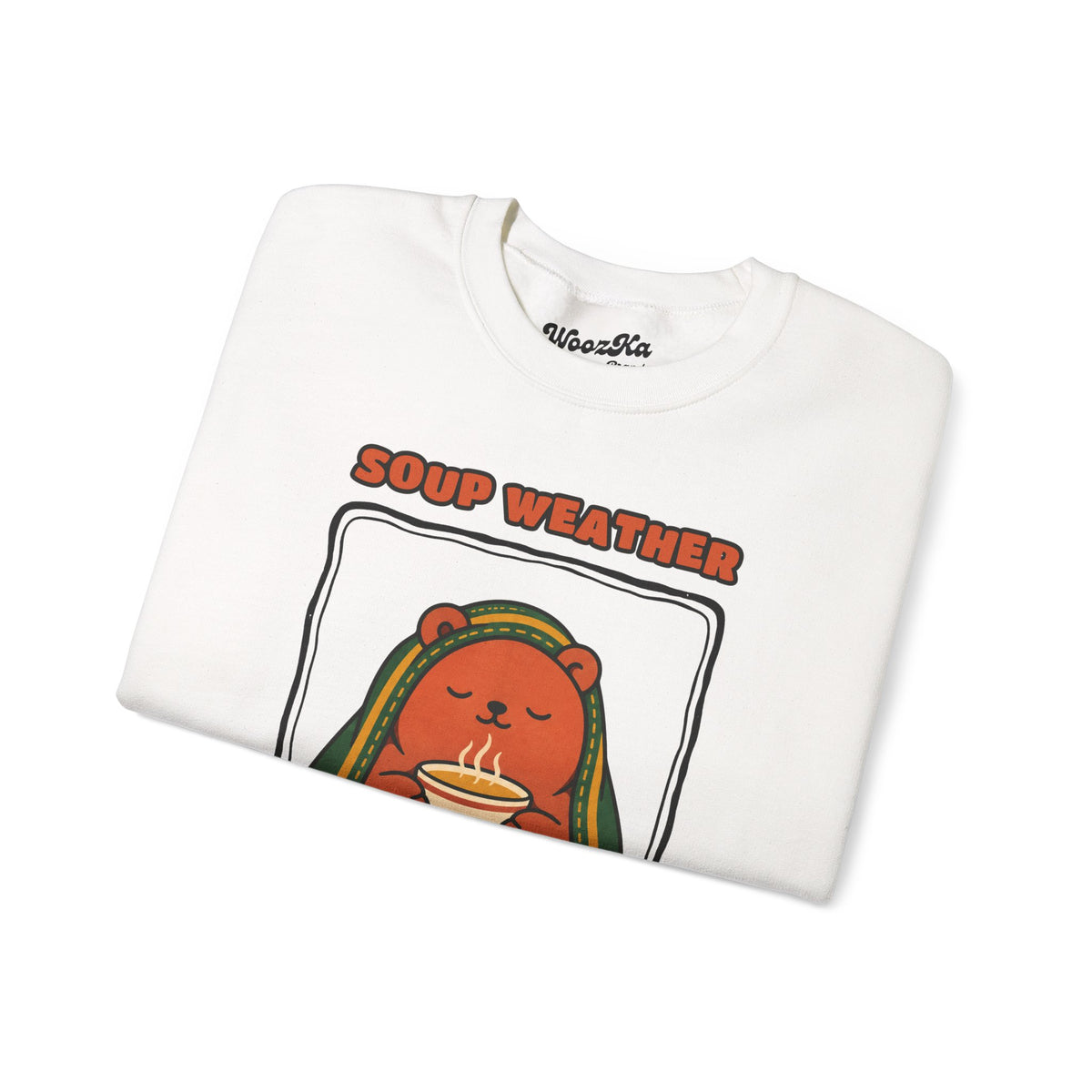 WoozKa Brands Soup Weather Bear Crewneck Sweatshirt, Front Graphic