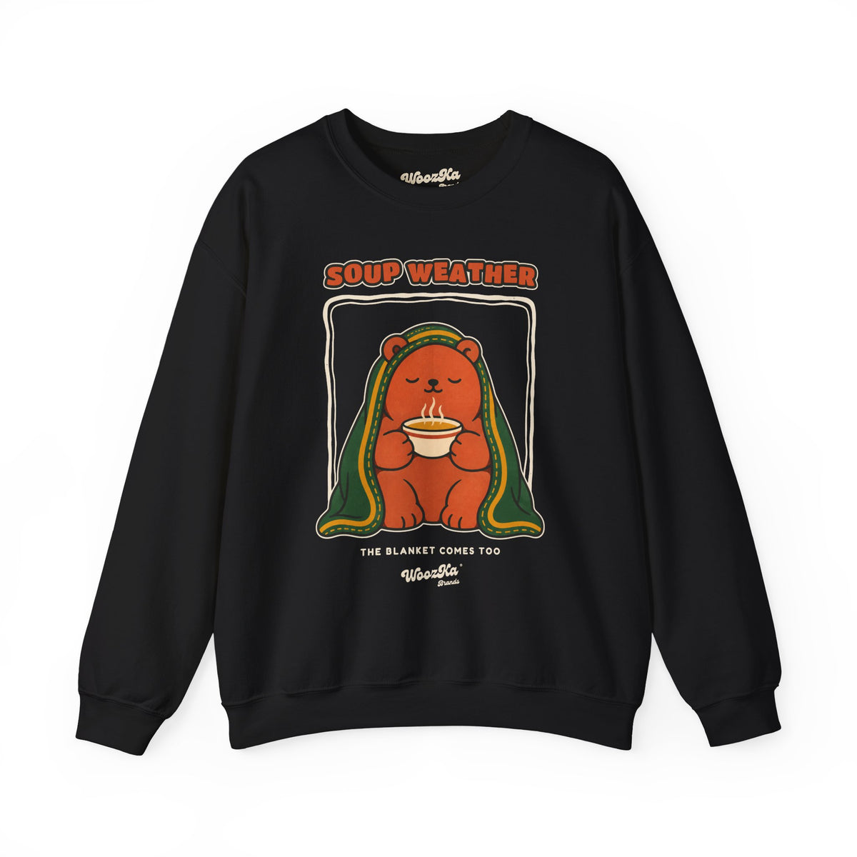 WoozKa Brands Soup Weather Bear Crewneck Sweatshirt, Front Graphic