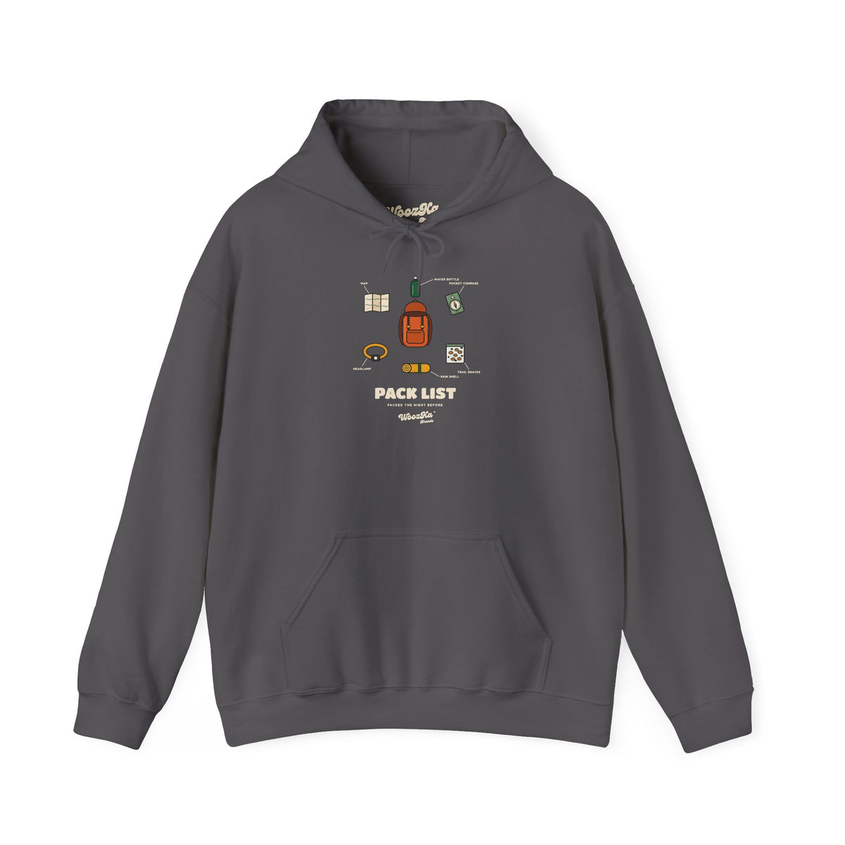 WoozKa Brands Hiking Hoodie, Backpacking Gear List Front Print