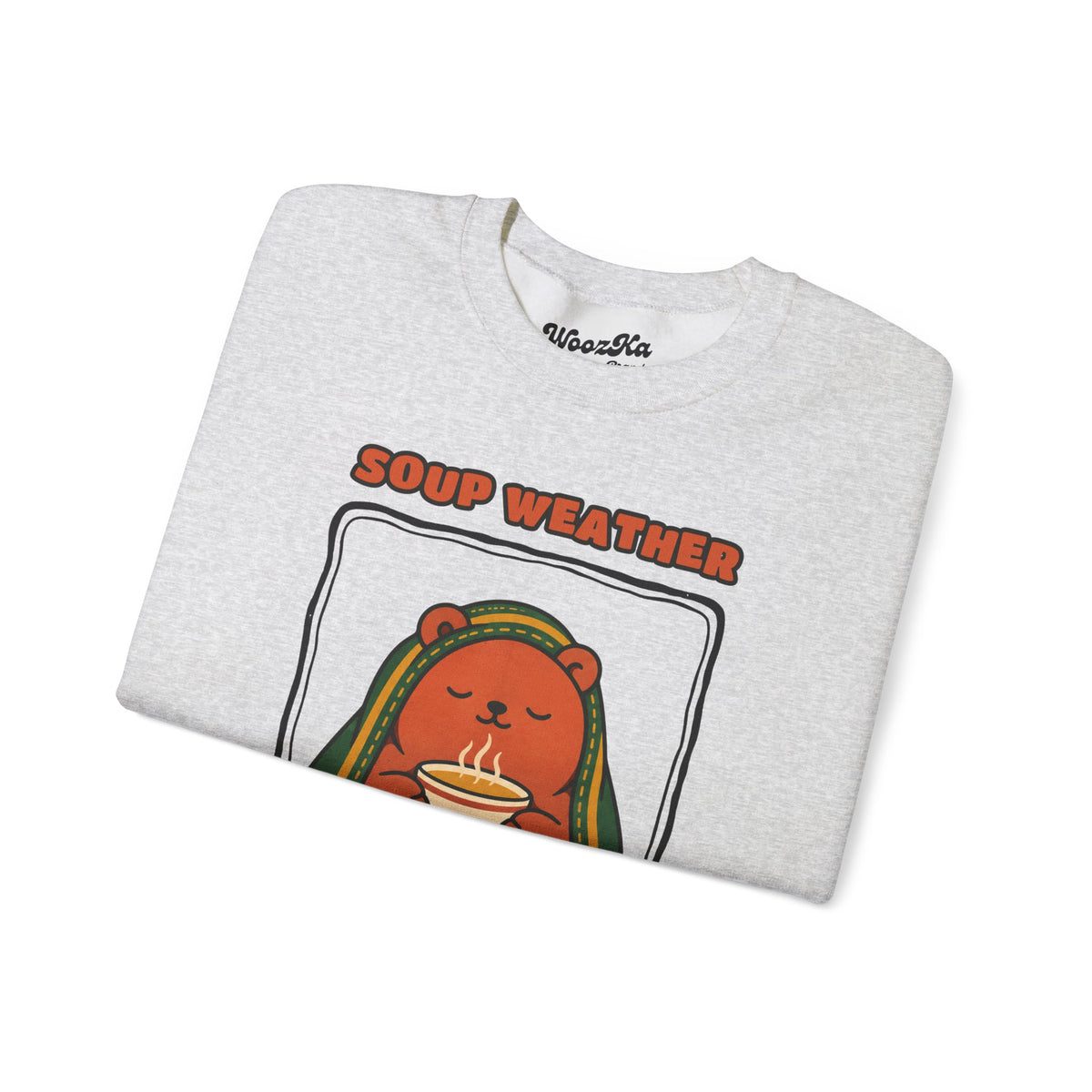 WoozKa Brands Soup Weather Bear Crewneck Sweatshirt, Front Graphic