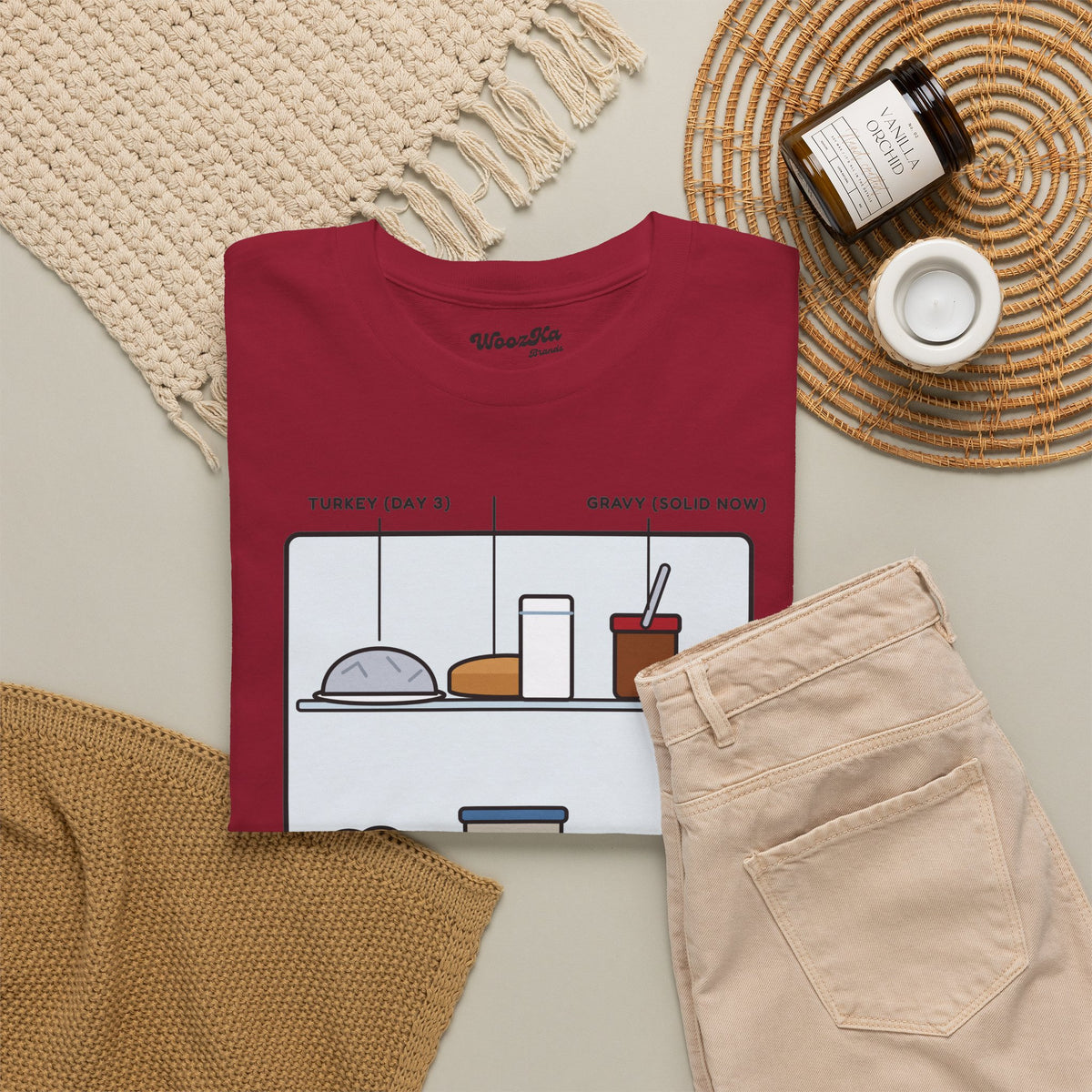 WoozKa Brands Funny Thanksgiving Leftovers T-Shirt, Turkey Pie Front Print