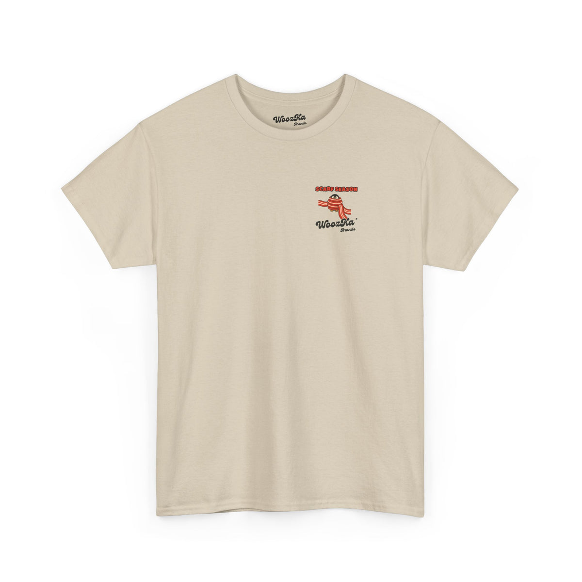 WoozKa Brands Scarf Season Penguin Heavy Cotton T-Shirt, Two-Sided Graphic