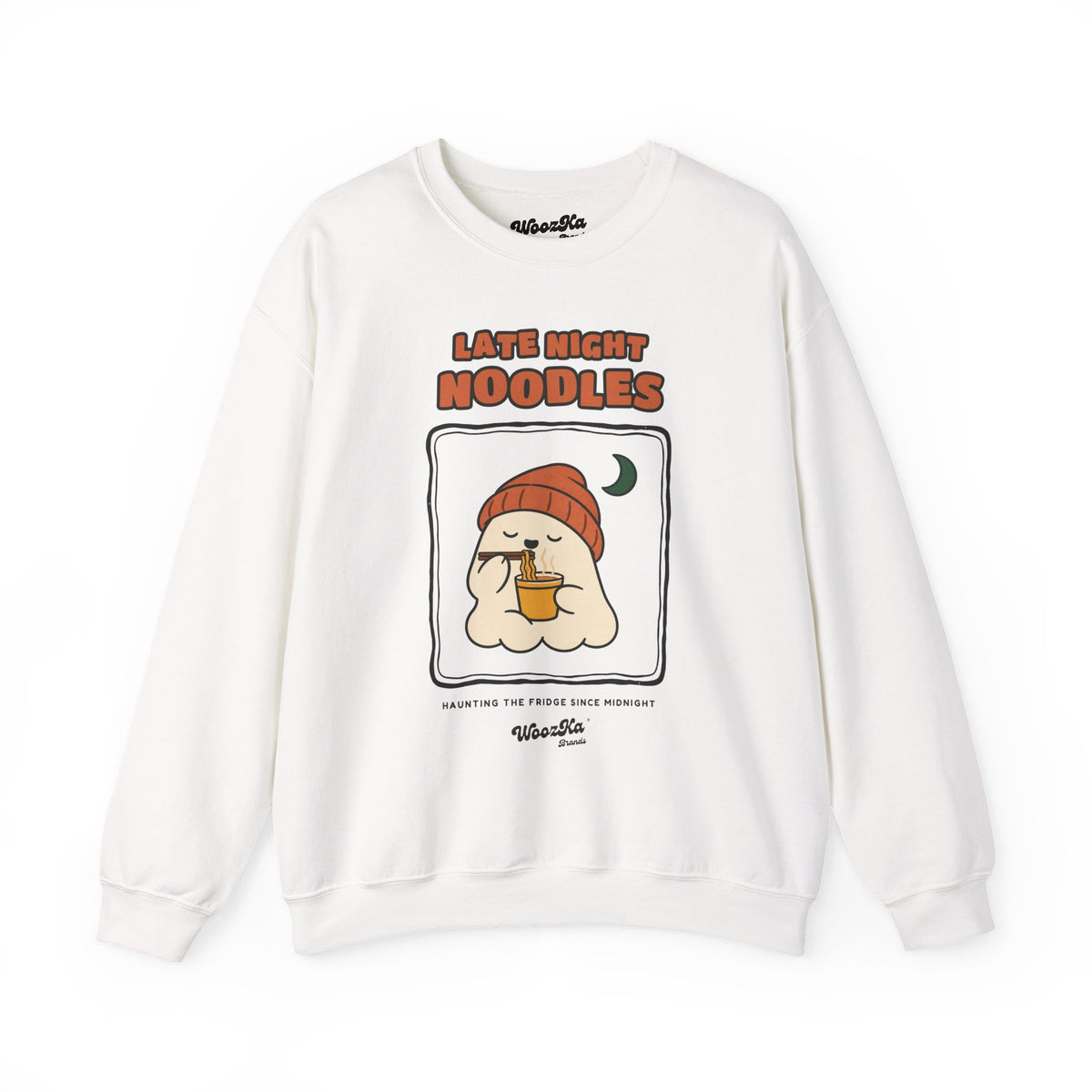 WoozKa Brands Cute Ghost Halloween Sweatshirt, Ramen Noodles Front Print