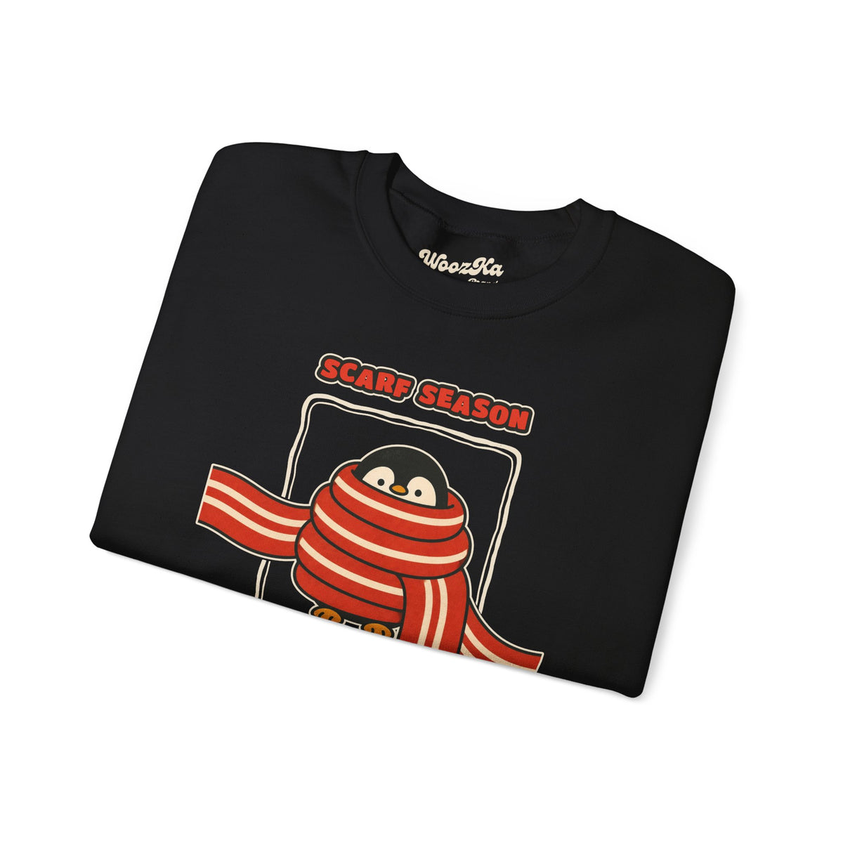 WoozKa Brands Scarf Season Penguin Crewneck Sweatshirt, Front Graphic