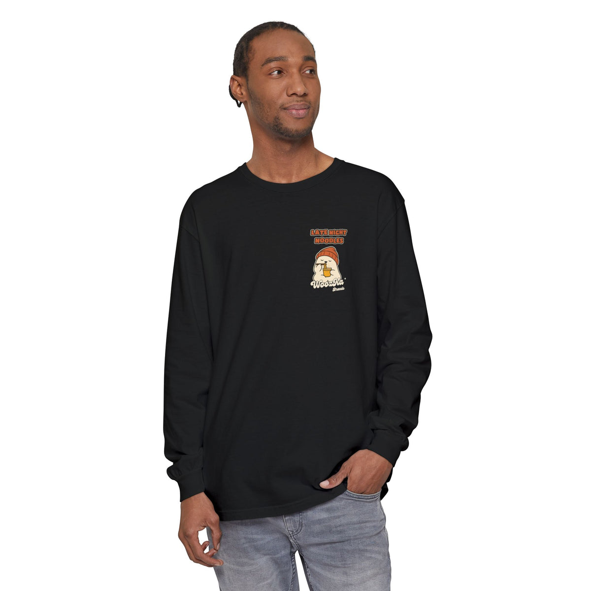WoozKa Brands Late Night Noodles Ghost Long Sleeve T-Shirt, Two-Sided