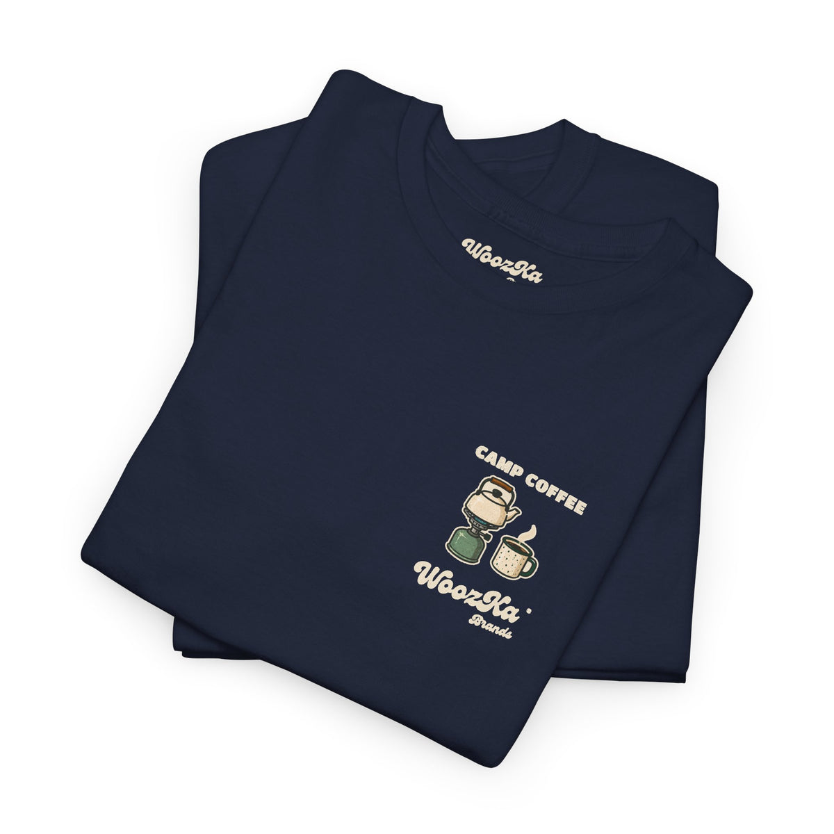 WoozKa Brands Camp Coffee Camping Heavy Cotton T-Shirt, Two-Sided Graphic
