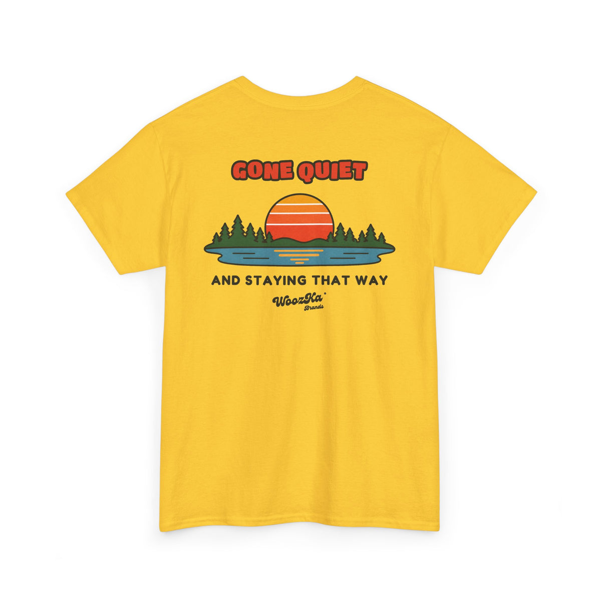 WoozKa Brands Retro Sunset Lake T-Shirt, Nature Outdoors Pine Back Print