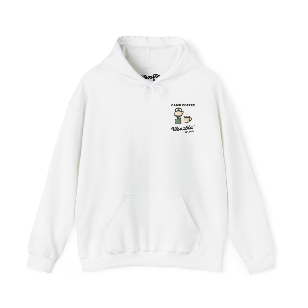 WoozKa Brands Camping Coffee Hoodie, Outdoor Tent Kettle Back Print